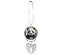 Anime Panda Face Car Hanging Pendant, Zinc Alloy Rearview Mirror Charms - Relieve Visual Fatigue, Vintage Keychain Pendant, Lucky Car Interior Hanging Decoration, Silver-Style