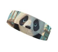 Anime Panda Face Sports Sweatband 15" Polyester Hairband Absorbent Quick-Dry Headband for Running, Yoga