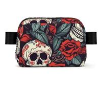 Anime Panda Fanny Pack Crossbody Waist Bag Pack Waterproof Mini Belt Bag Bum Hip Bag for Men Women, Sugar Skulls And Red Roses, One Size