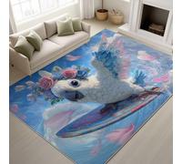 Anime Parrot Rose Surfing Machine Washable Rugs Living Room 150 x 240 cm Rose Surfing Rugs for Bedroom, Icy Blue Area Rug for Various Room Lounge Short Pile Floor Carpe