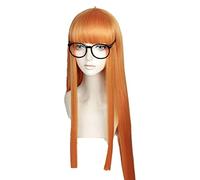 Anime Persona 5 P5 Futaba Sakura Cosplay Wig Women Girl 100cm Orange Long Heat Resistant Synthetic Hair Wigs + Wig Cap