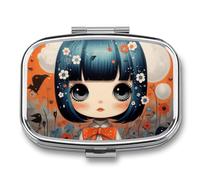 Anime Pictures Pill Case with 2 Compartment, Pill Organizer Portable Square Pill Box,Vitamin Pill Organizer for Pocket Purse and Travel