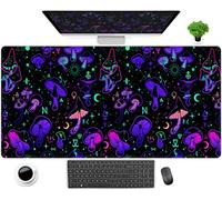 Anime Pink Purple Green Desk Mat Cute Cool Magic Mushroom Mouse Pad Witchy Desk Pad Kawaii XXL Large Extended Full Desk Gaming Mousepad Desktop Protector Laptop Keyboard Mouse Mat 31.5x15.75 in