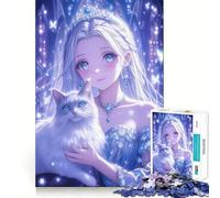 Anime Princess Turkish Angora Cat 1000-piece Puzzle for Teenagers Reason Skill Stress Relief Enjoyable Challenge Home Accent (38x26cm)