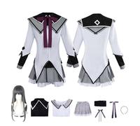 Anime Puella Magi Madoka Magica Akemi Homura Cosplay Costume with Wig for Women Dress Up White Blouse Gray Skirt Full Accessories Halloween Carnival Party Role Play Outfits