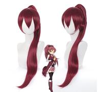 Anime Puella Magi Madoka Magica Cosplay Wig, Sakura Kyouko Wig, Red Ponytail Long Hair, Halloween Costume Party Role Play Wig + Wig Cap