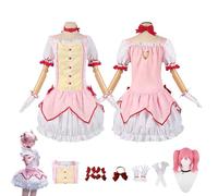 Anime Puella Magi Madoka Magica Kaname Madoka Cosplay Costume with Wig for Women Dress Up Pink Dress Red Bow Tie Full Accessories Halloween Carnival Party Comic Exhibition Outfits