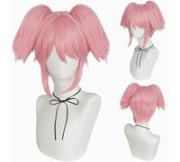 Anime Puella Magi Madoka Magica Kaname Madoka Cosplay Wig, Pink Double Ponytai Lshort Hair Wigs Heat Resistant Synthetic Wig Halloween Party Props Accessories