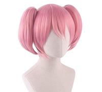Anime Puella Magi Madoka Magica Kaname Madoka Cosplay Wig Short Pink Synthetic Hair Wigs with Chip Ponytails