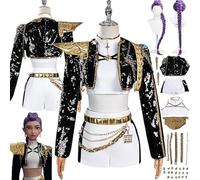 Anime R Cosplay Costume Outfit Mira Zoe Role Play Uniform Complete Set Halloween Party Carnival Dress Up Suit with Wig Earrings for Women (Black, XXL)