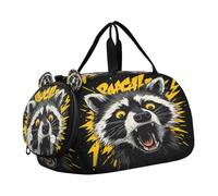 Anime Raccoon Crazy Black Kids Duffel Bag with Shoes Compartment Large Capacity Sports Duffel Bag for Travel, Swimming, Dance, Ballet bolsos deportivos para mujer