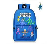 Anime Rainbow Plush Backpack with Friends Keychain, 9in Cartoon Bookbag with Adjustable Shoulder Straps. (A)