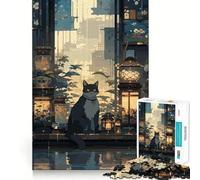 Anime Raining City Cat 1000 Pieces Puzzles for Adults Relax Game Tension Relief Fun Challenge Birthday Surprise (50x75cm)