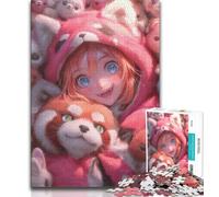 Anime Red Panda Girl 1000 Piece Jigsaw Puzzles for Teenagers,Family Game Stress Reliever Difficult Challenge Artists Collection,Fine Art (38x26cm)