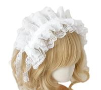Anime Ribbon Bowknot Lace Headband for Women, White | French Ruffle Lace Headband with Ribbon Bowtie Women Hair Styling Accessories for Cosplay Party