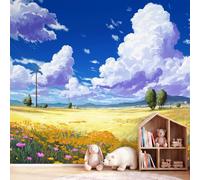Anime Romantic Wall Mural Wallpaper, Meadow Sky Wallpaper Decorative Wall Mural for Bedroom Study Living Room Home Decor Photo, 200 x 140 cm(W x H)