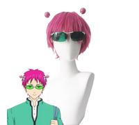 Anime Saiki K Cosplay Wig Purple Pink Short Synthetic Heat Resistant Hair Props for Halloween Costume Party Role Play(Saiki Kusuo Wig + Clips+Glasses)