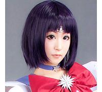 Anime Sailor Moon Sailor Saturn Wig Cosplay Wigs Tomoe Hotaru 35cm Purple Black Mix Short Bobo Synthetic Hair Wigs + Wig Cap