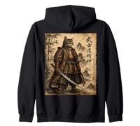 Anime Samurai Cat Vintage Warrior with Katana Sword Zip Hoodie