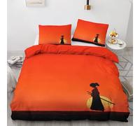 Anime Samurai Duvet Cover Set King Size, Japanese Oriental Asian Bedding Set 230x220 cm, Quilt Cover with 2 Pillowcases, Soft Microfiber 3pcs, Zip 21D&-7