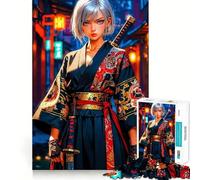 Anime Samurai Girl in Kimono 1000 Piece Jigsaw Puzzles Logic Play DownTime Game Family Enjoyable Xmas Santa Gift (50x75cm)