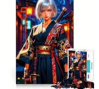 Anime Samurai Girl in Kimono Jigsaw Puzzles for Adults 1000 Pieces Brain Power Snug Connection Home Game Perfect Art (38x52cm)