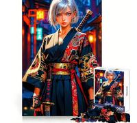 Anime Samurai Girl in Kimono Teenagers 1000 Pieces Puzzle Serene Game Thick Material Pattern Assemble Night Activity (38x26cm)