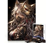 Anime Samurai Girl with Fox Mask 1000 Pieces Puzzles for Adults Strong Memory Quality Print Fun Challenge Night Fun (38x52cm)