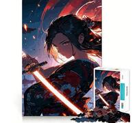 Anime Samurai Girl with Glowing Katana 1000 Piece Puzzle For Adults Brain Calisthen Tight Joint Hard Challenge Game Night (38x52cm)