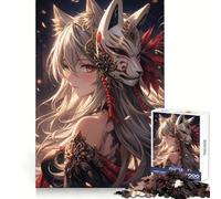 Anime Samurai Girl with Kitsune Mask Jigsaw Puzzles for Adults 1000 Pieces Unwind Game Firm Edge Playful Challenge Wall Display (38x52cm)