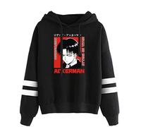Anime Series Graphic Hoodie, Striped Sleeve Design, Long Sleeves, Loose Fit, Unisex Casual Style (Black,4XL)