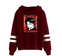Anime Series Graphic Hoodie, Striped Sleeve Design, Long Sleeves, Loose Fit, Unisex Casual Style (Burgundy,M)