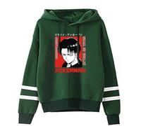 Anime Series Graphic Hoodie, Striped Sleeve Design, Long Sleeves, Loose Fit, Unisex Casual Style (Green,S)