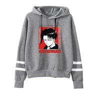 Anime Series Graphic Hoodie, Striped Sleeve Design, Long Sleeves, Loose Fit, Unisex Casual Style (Grey,4XL)