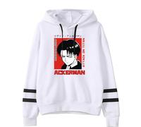 Anime Series Graphic Hoodie, Striped Sleeve Design, Long Sleeves, Loose Fit, Unisex Casual Style (White,XXL)