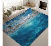 Anime Shark Architecture Umbrellas Machine Washable Rugs Living Room 120 x 180 cm Architecture Umbrellas Rugs for Bedroom, Blue Area Rug for Various Room Lounge Short Pile Floor Carpe