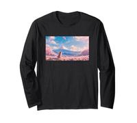 Anime Shiba Inu Under Sakura Tree with Mount Fuji Long Sleeve T-Shirt
