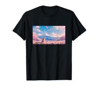 Anime Shiba Inu Under Sakura Tree with Mount Fuji T-Shirt