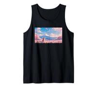 Anime Shiba Inu Under Sakura Tree with Mount Fuji Tank Top