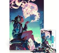 Anime Skull Smoking Girl for Adults 1000 Piece Jigsaw Puzzle Indoor Fun Smooth Thick Family Activity Birthday Art Gift (38x26cm)