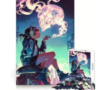Anime Skull Smoking Girl for Adults 1000 Piece Jigsaw Puzzle Indoor Fun Smooth Thick Family Activity Birthday Art Gift (38x26cm)