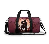 Anime Sky Gym Bag Small Travel Duffle Bag with Compartment Carry On Weekender Bag for Women Men, Kissing Silhouette, 17.7in/9in/9in