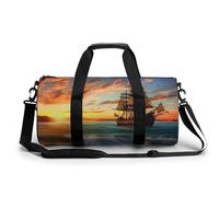 Anime Sky Gym Bag Small Travel Duffle Bag with Compartment Carry On Weekender Bag for Women Men, pirate ship in the sunset, 17.7in/9in/9in