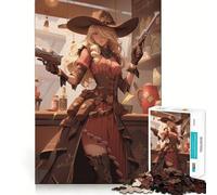 Anime Steampunk Cowgirl 1000 Pieces Jigsaws Adults Puzzles Gifts Brain Exercise Color Fast Pattern Build (38x26cm)