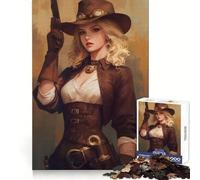 Anime Steampunk Cowgirl for Adults 1000 Piece Puzzle Recall Enhancer Bright Print Pattern Assemble Xmas Surprise (38x26cm)