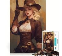 Anime Steampunk Cowgirl for Adults 1000 Piece Puzzle Recall Enhancer Bright Print Pattern Assemble Xmas Surprise (38x26cm)