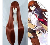 Anime Steins Gate Makise Kurisu Christina 80CM Long Straight Auburn Heat Resistant Synthetic Hair Cosplay Costume Wig + Free Wig