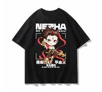Anime Streetwear Funny Creative Nezha Cartoon Character Men Women T-Shirt Black XL
