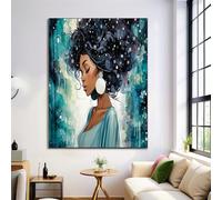 Anime-Style Beauty Canvas Painting, Watercolor Ink Wall Art, 31X47In - Blue-Green, Unframed, Poster Canvas Painting - Living Room Bedroom Kitchen Office Dining Room Decorative