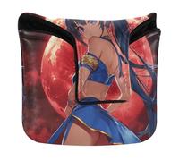 Anime-Style Beauty Red Moon Background Mallet Style Putter Cover Magnetic Snap Putters Headcovers for Mallets and Square PU Leather Waterproof